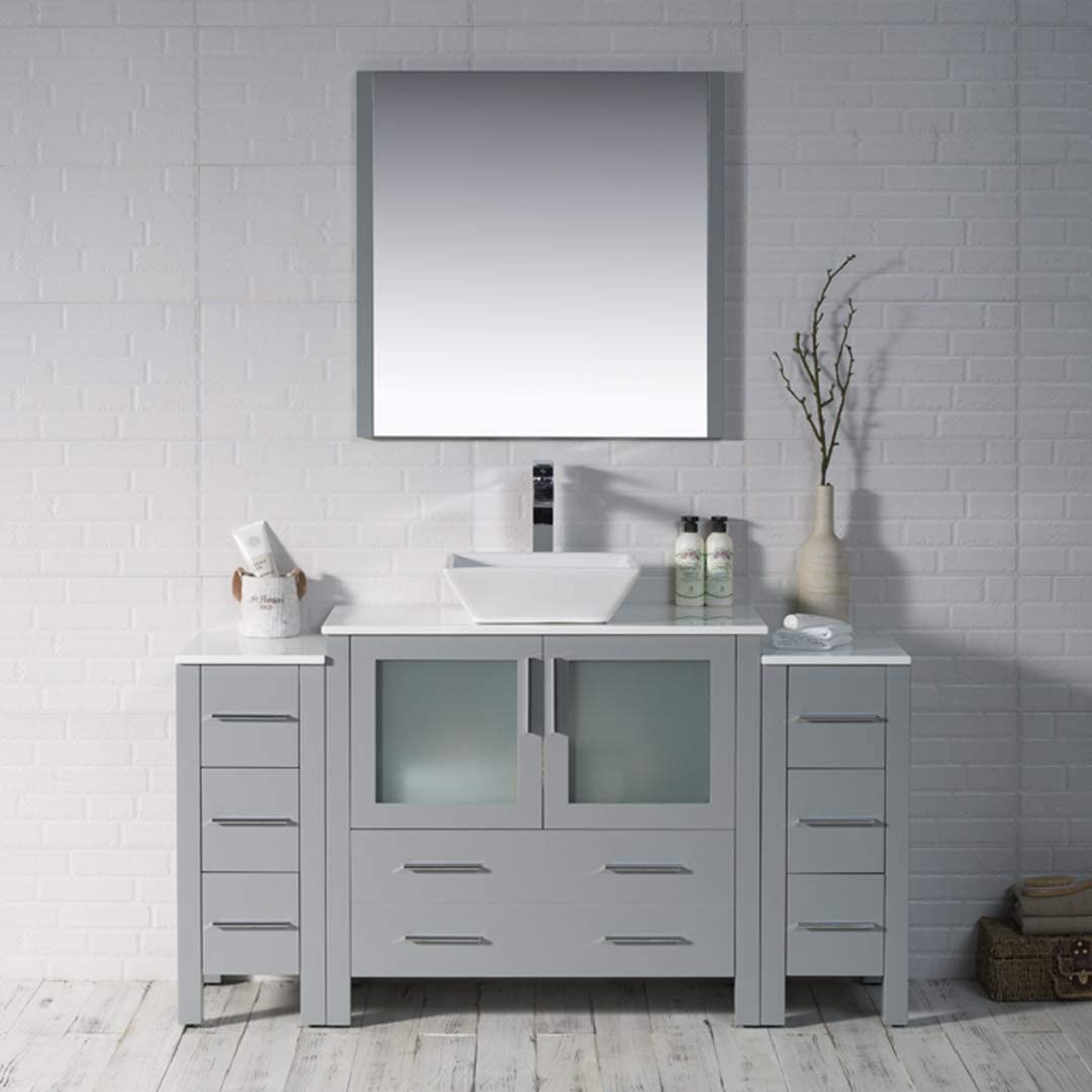 Sydney - 60 Inch Vanity with Ceramic Vessel Sink & Mirror - Metal Gray - Molaix842708125254Sydney001 60S2 15 V M