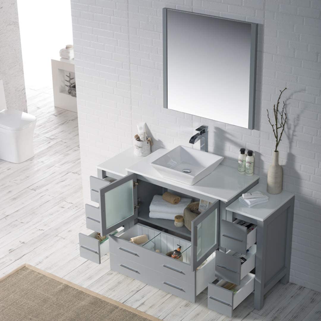 Sydney - 60 Inch Vanity with Ceramic Vessel Sink & Mirror - Metal Gray - Molaix842708125254Sydney001 60S2 15 V M