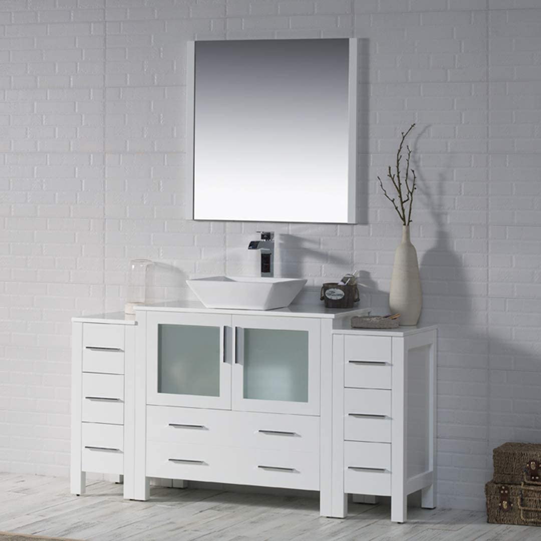 Sydney - 60 Inch Vanity with Ceramic Vessel Sink & Mirror - White - Molaix842708125155Sydney001 60S2 01 V M
