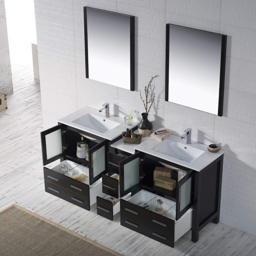 Sydney - 72 Inch Vanity with Ceramic Double Sinks & Mirrors - Espresso - Molaix842708125315Sydney001 72 02 C M