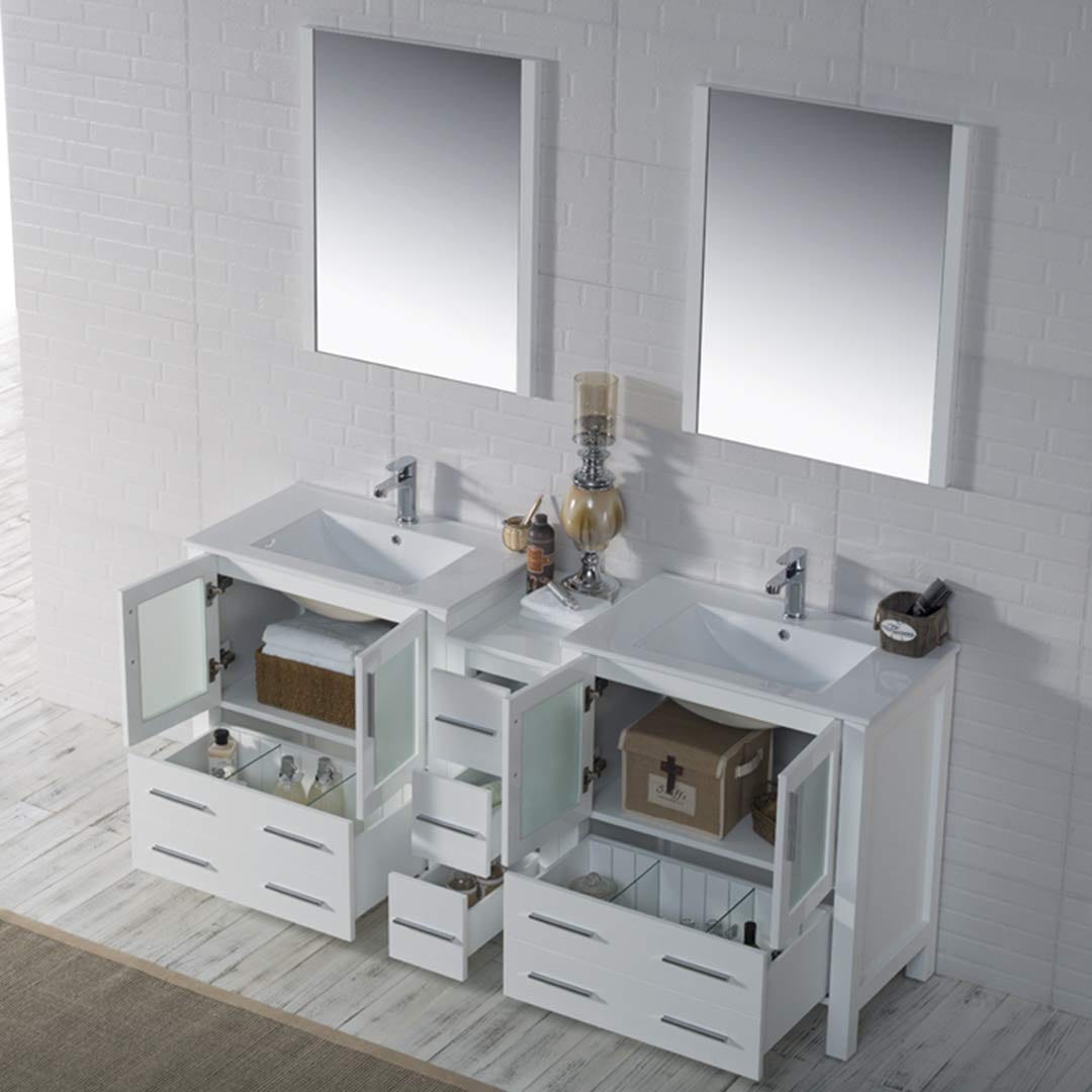 Sydney - 72 Inch Vanity with Ceramic Double Sinks & Mirrors - White - Molaix842708125278Sydney001 72 01 C M