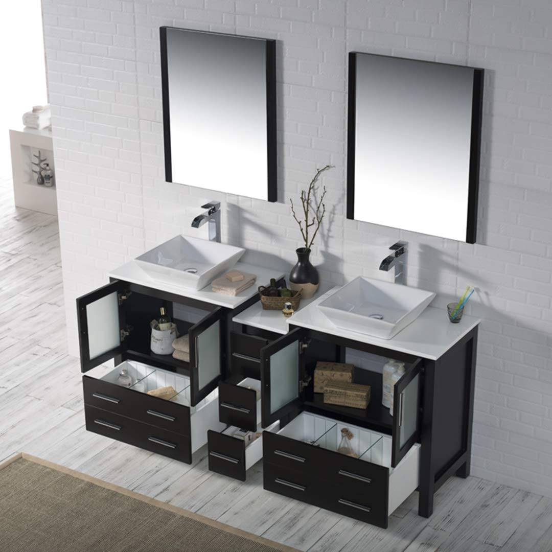 Sydney - 72 Inch Vanity with Ceramic Double Vessel Sinks & Mirrors - Espresso - Molaix842708125339Sydney001 72 02 V M