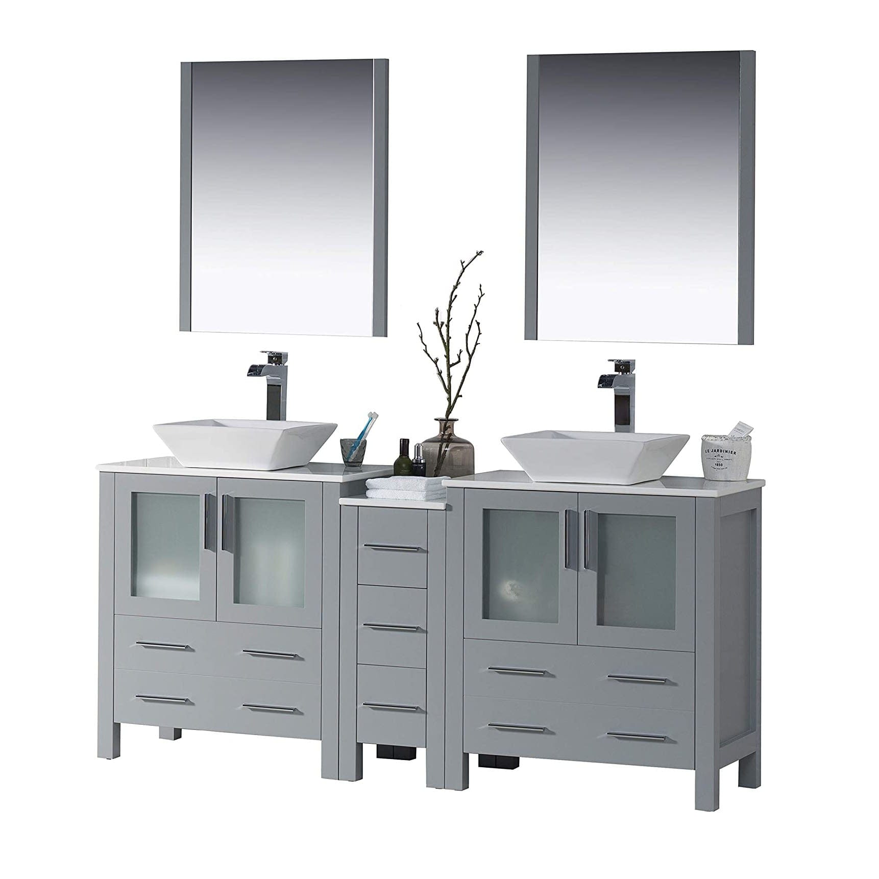 Sydney - 72 Inch Vanity with Ceramic Double Vessel Sinks & Mirrors - Metal Gray - Molaix842708125377Sydney001 72 15 V M