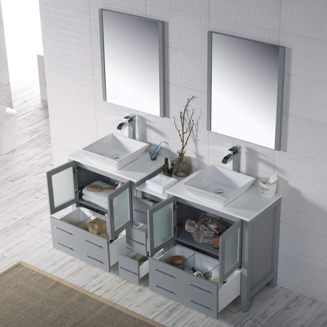 Sydney - 72 Inch Vanity with Ceramic Double Vessel Sinks & Mirrors - Metal Gray - Molaix842708125377Sydney001 72 15 V M