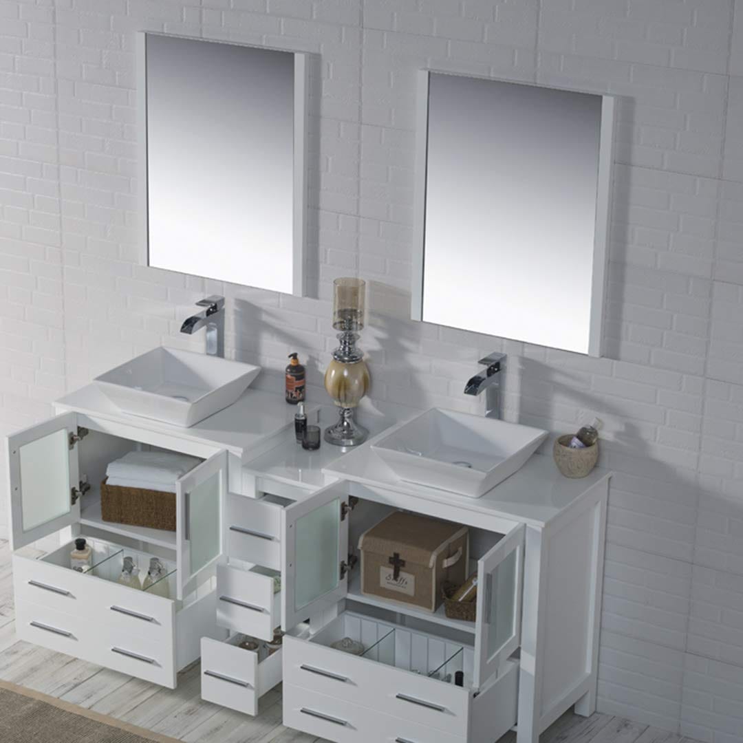 Sydney - 72 Inch Vanity with Ceramic Double Vessel Sinks & Mirrors - White - Molaix842708125292Sydney001 72 01 V M