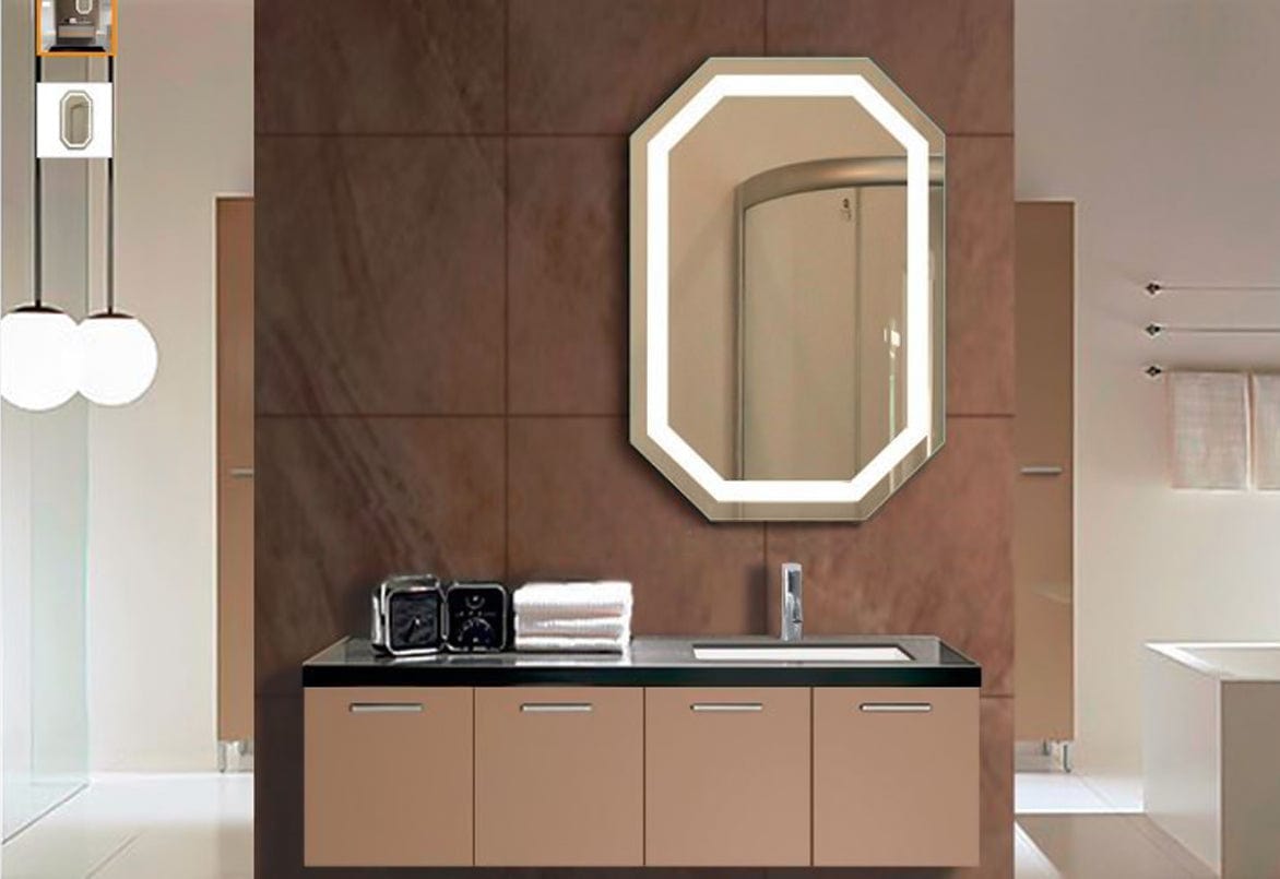 Tudor 20"x 30" LED Bathroom Mirror w/ Dimmer & Defogger | Octagon Lighted Vanity Mirror - Molaix - Molaix641945864861Lighted Wall Mirror,OctagonTUDOR2030