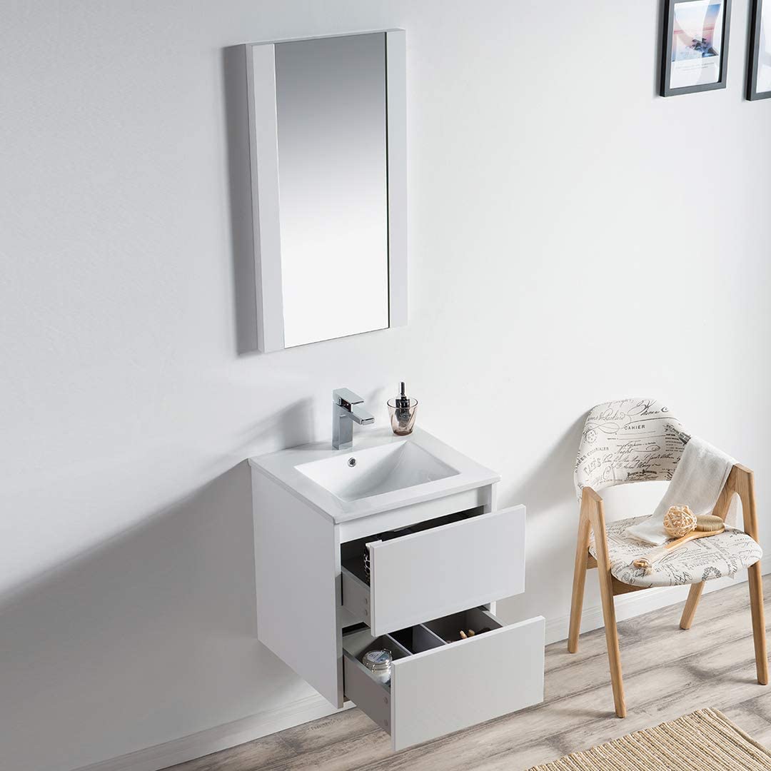 Valencia - 20 Inch Vanity with Ceramic Sink & Mirror - White - Molaix842708123540Valencia016 20 01 C M