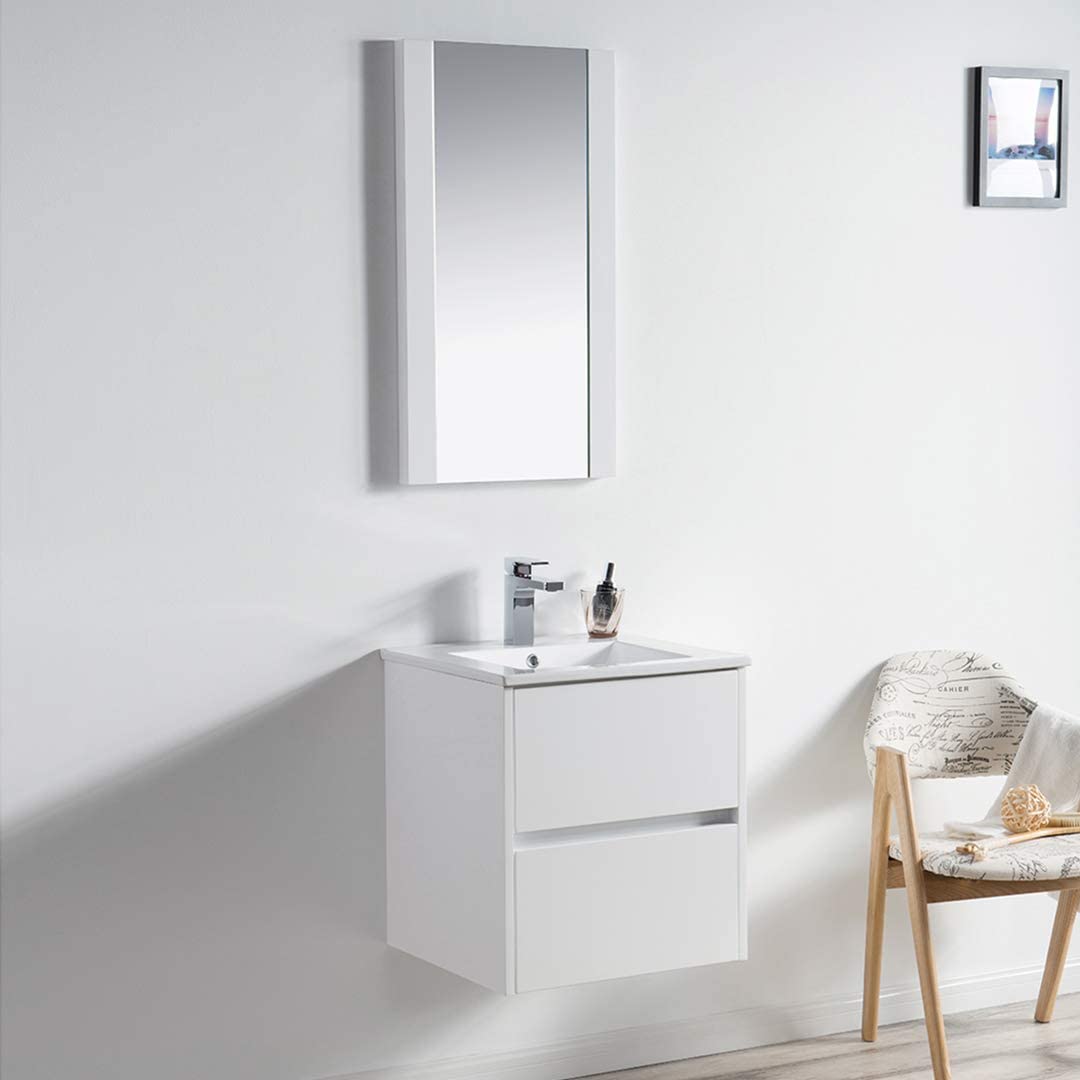 Valencia - 20 Inch Vanity with Ceramic Sink & Mirror - White - Molaix842708123540Valencia016 20 01 C M