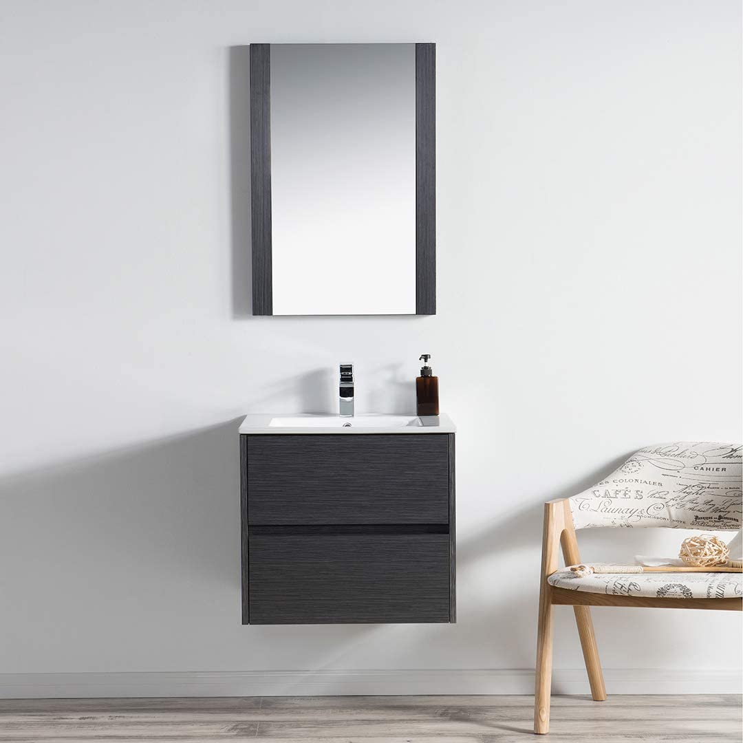 Valencia - 24 Inch Vanity with Ceramic Sink & Mirror - Silver Grey - Molaix842708123632Valencia016 24 16 C M