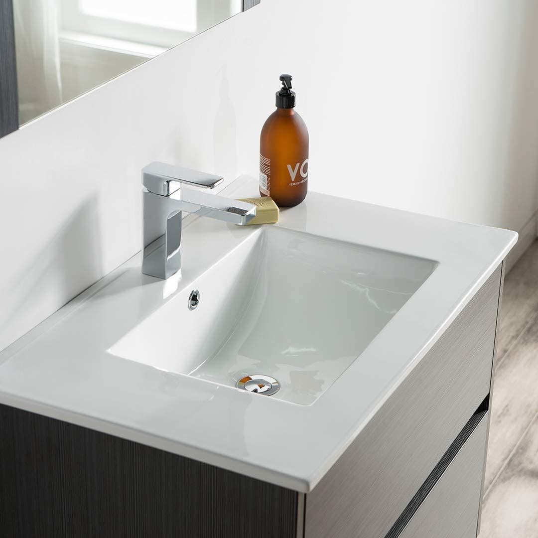 Valencia - 30 Inch Vanity with Ceramic Sink & Mirror - Silver Grey - Molaix842708123694Valencia016 30 16 C M