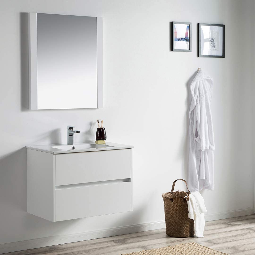 Valencia - 30 Inch Vanity with Ceramic Sink & Mirror - White - Molaix842708123663Valencia016 30 01 C M