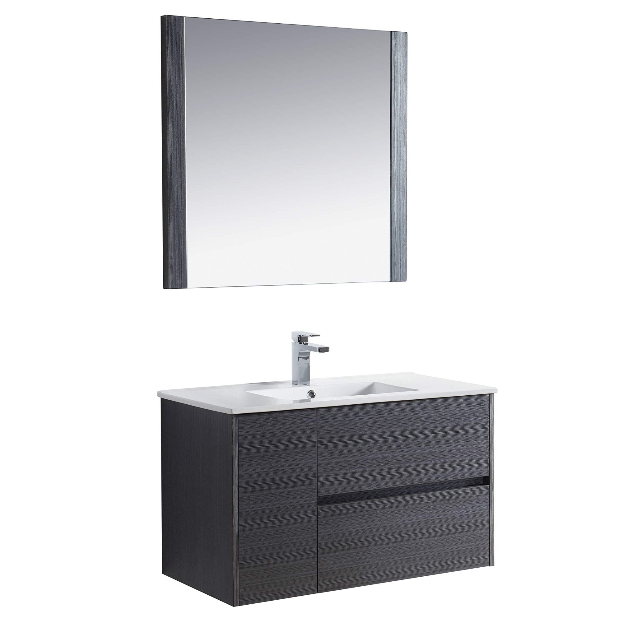 Valencia - 36 Inch Vanity with Ceramic Sink & Mirror - Silver Grey - Molaix842708123748Valencia016 36 16 C M