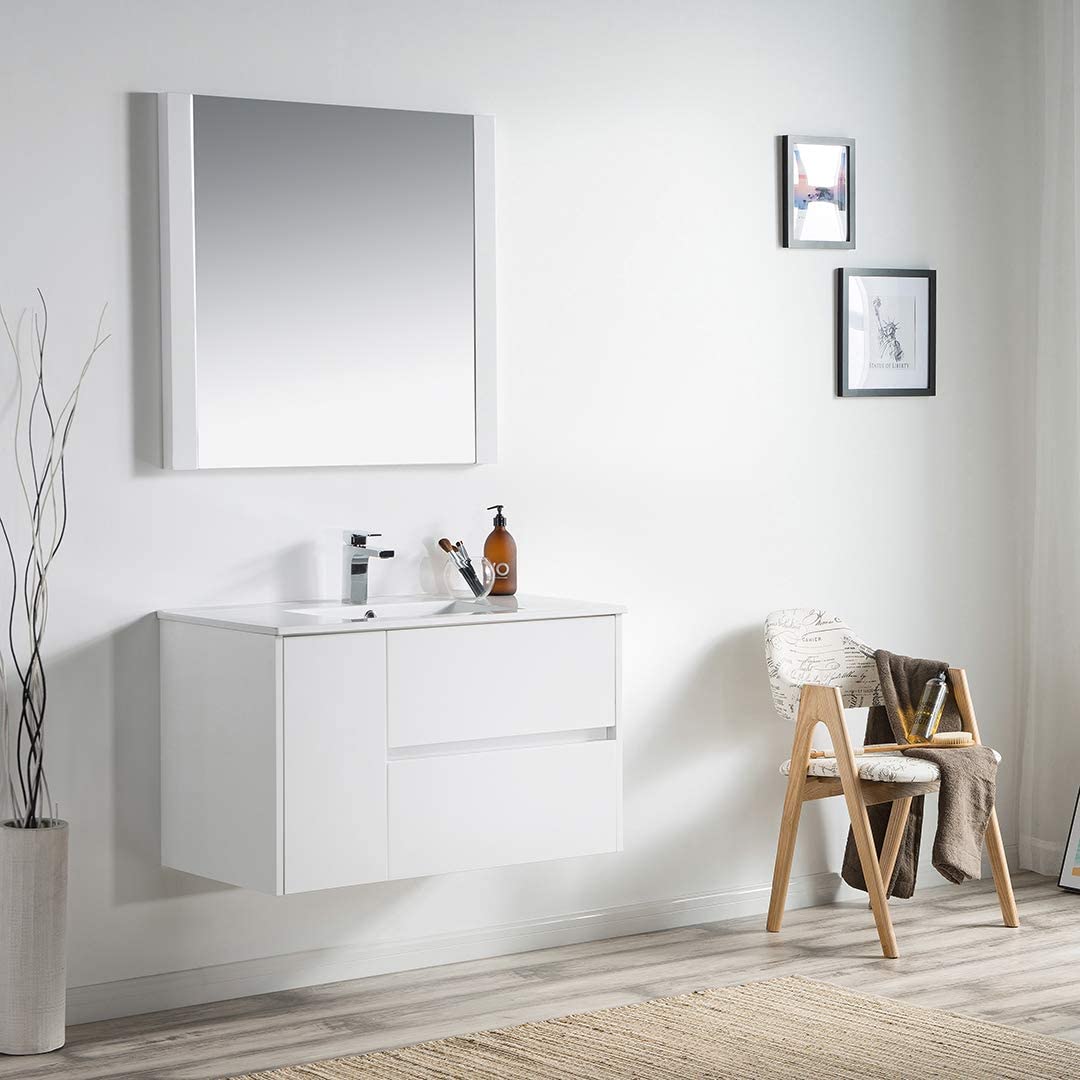 Valencia - 36 Inch Vanity with Ceramic Sink & Mirror - White - Molaix842708123724Valencia016 36 01 C M