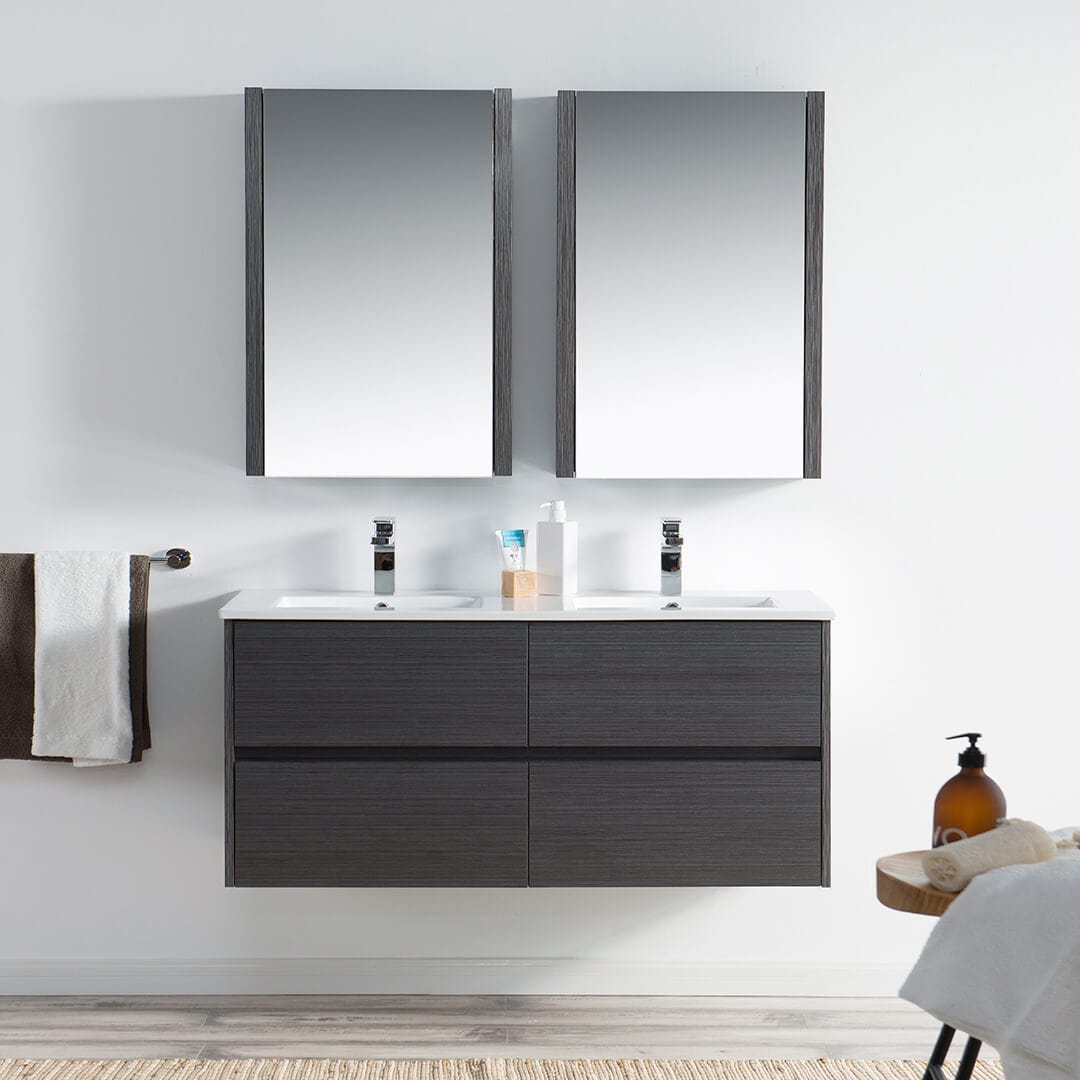 Valencia - 48 Inch Double Vanity with Ceramic Sink & Medicine Cabinet - Silver Grey - Molaix842708123854Valencia016 48 16D C MC