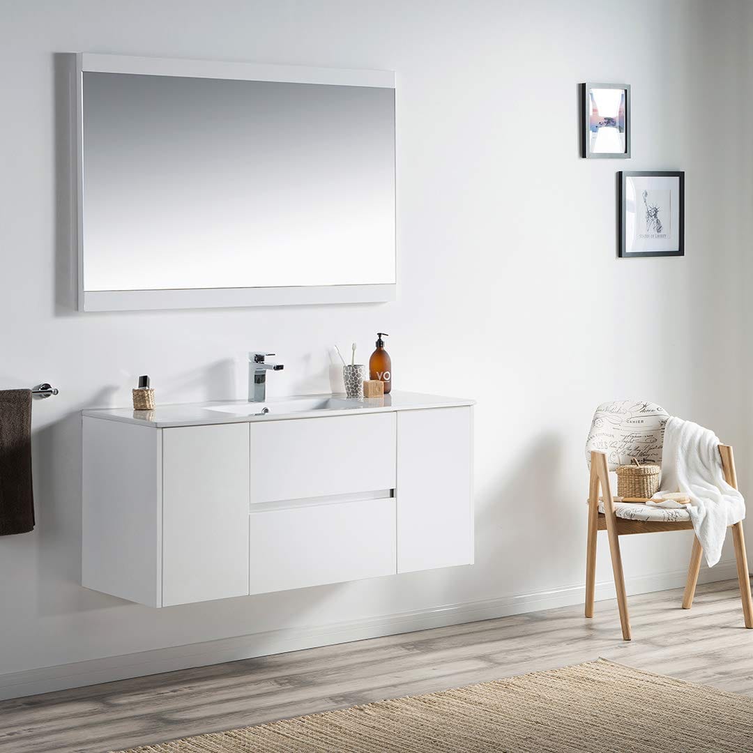 Valencia - 48 Inch Single Vanity with Ceramic Sink & Mirror - White - Molaix842708123779Valencia016 48 01S C M