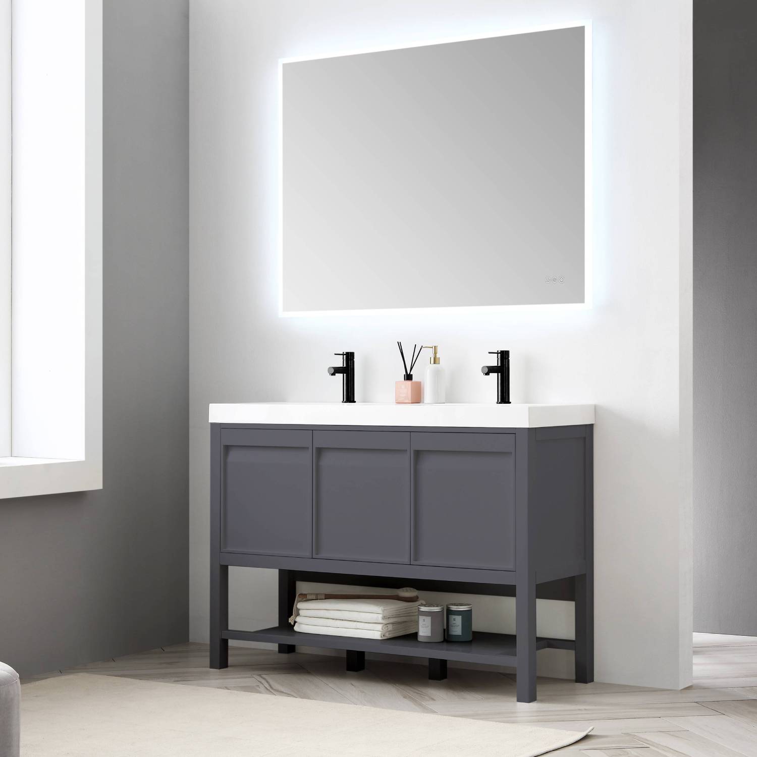 Vienna - 48 Inch Vanity with Acrylic Double Sinks - Matte Gray - Molaix842708123007Vienna021 48 15D A