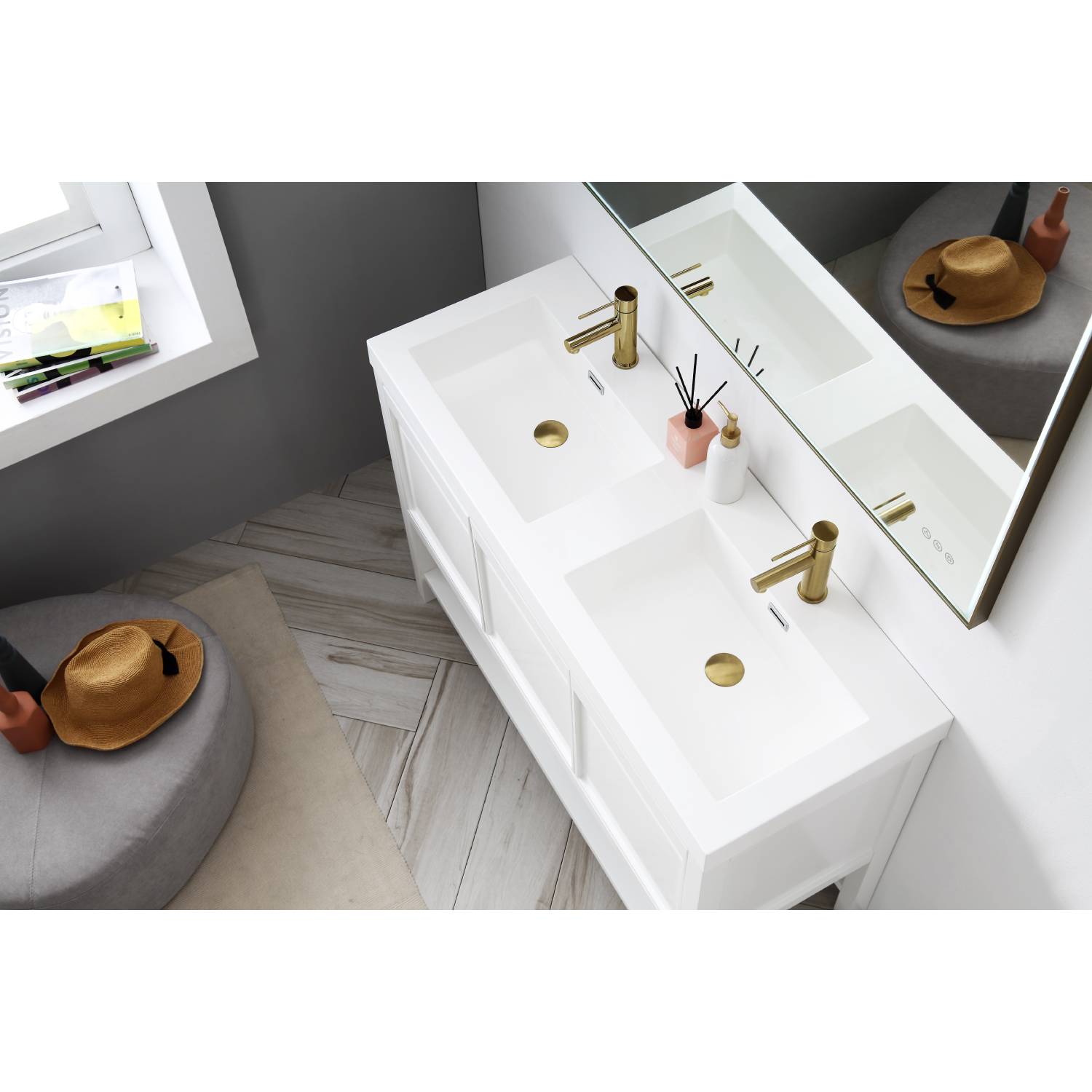Vienna - 48 Inch Vanity with Acrylic Double Sinks - White - Molaix842708122970Vienna021 48 01D A