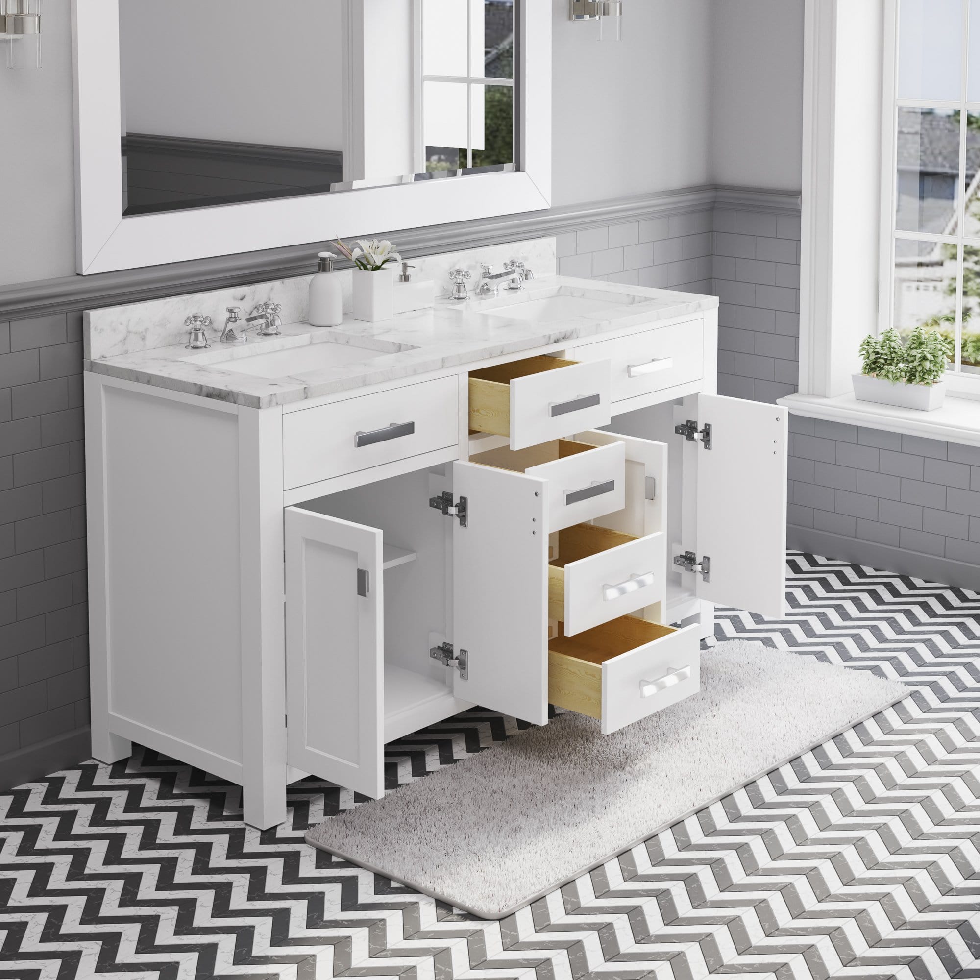 Water Creation 60 Inch Pure White Double Sink Bathroom Vanity With Matching Framed Mirror From The Madison Collection - Molaix700621682417Bathroom vanityMS60CW01PW-R60000000