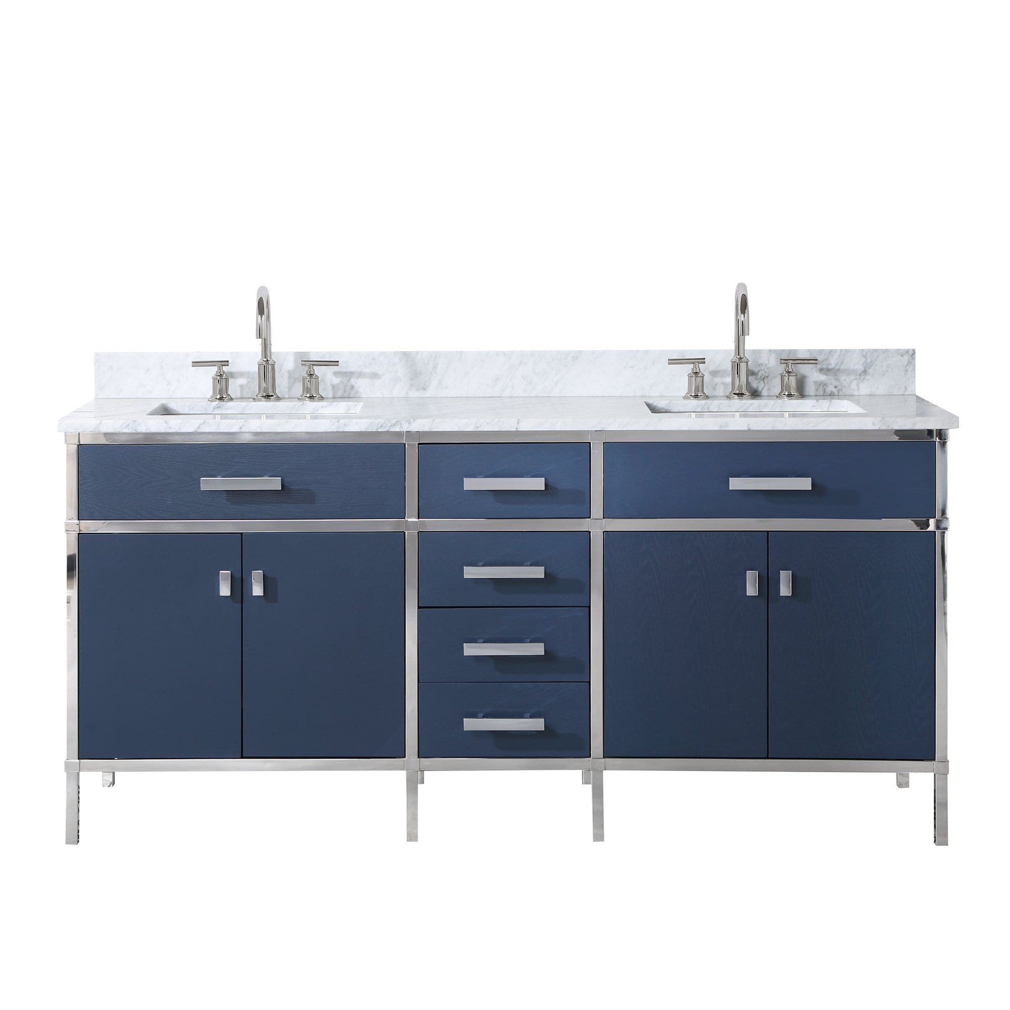 Water Creation Marquis 72 In. Double Sink Carrara White Marble Countertop Vanity in Monarch Blue - Molaix732030765962Bathroom vanityMQ72CW01MB-000000000