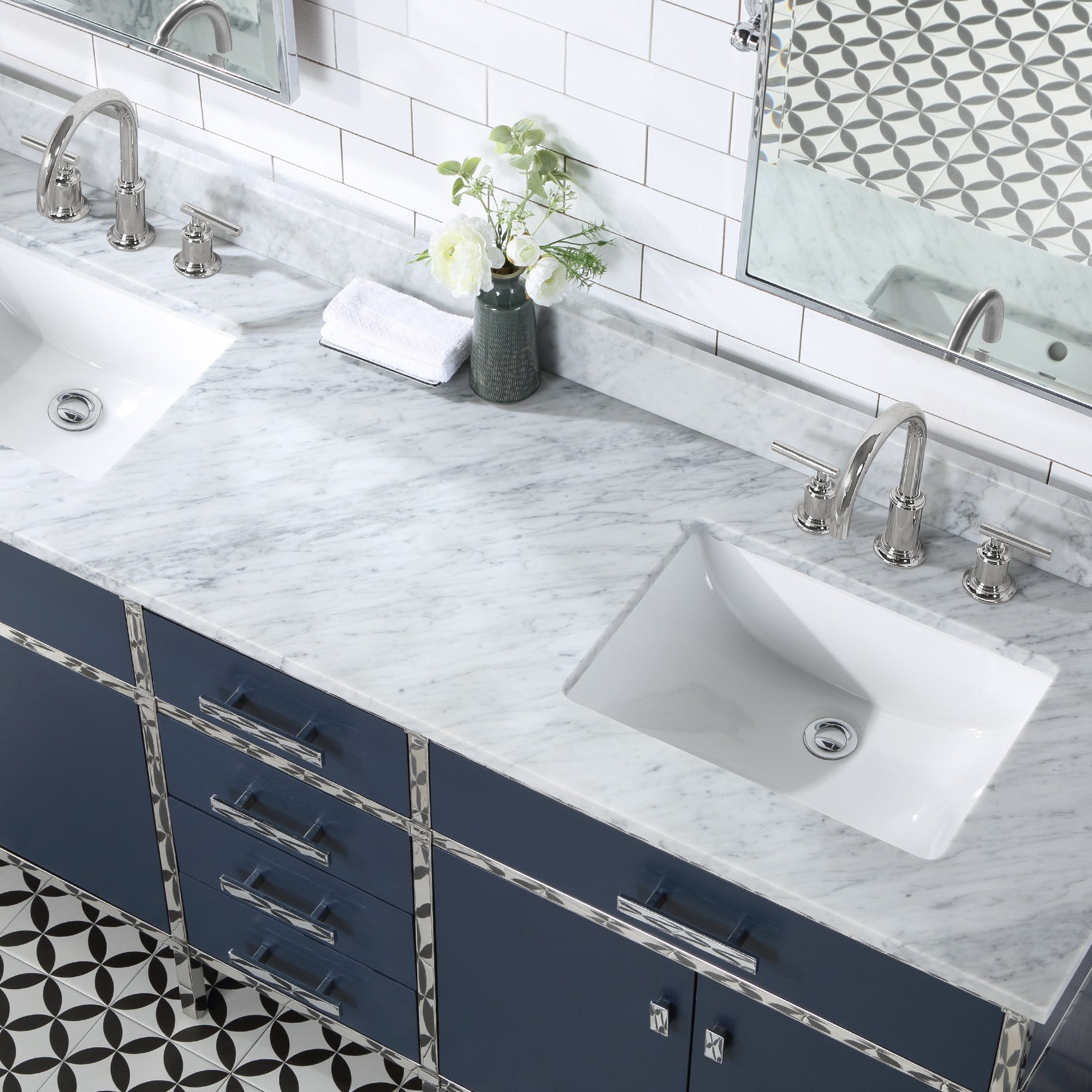 Water Creation Marquis 72 In. Double Sink Carrara White Marble Countertop Vanity in Monarch Blue with Mirrors - Molaix732030765979Bathroom vanityMQ72CW01MB-E18000000