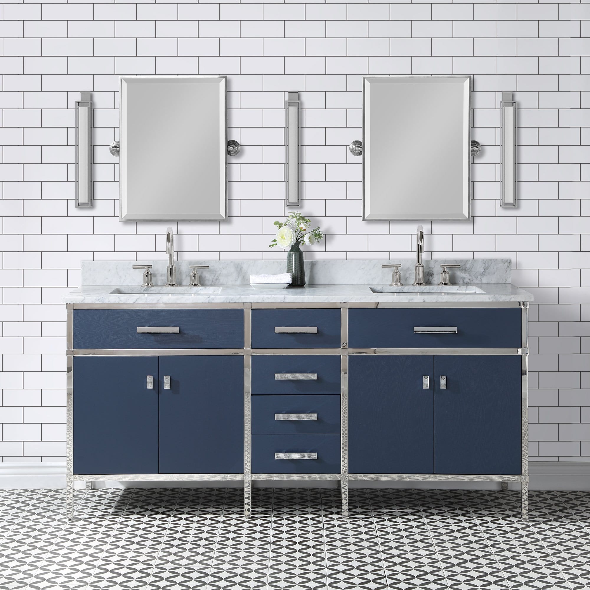 Water Creation Marquis 72 In. Double Sink Carrara White Marble Countertop Vanity in Monarch Blue with Mirrors - Molaix732030765979Bathroom vanityMQ72CW01MB-E18000000