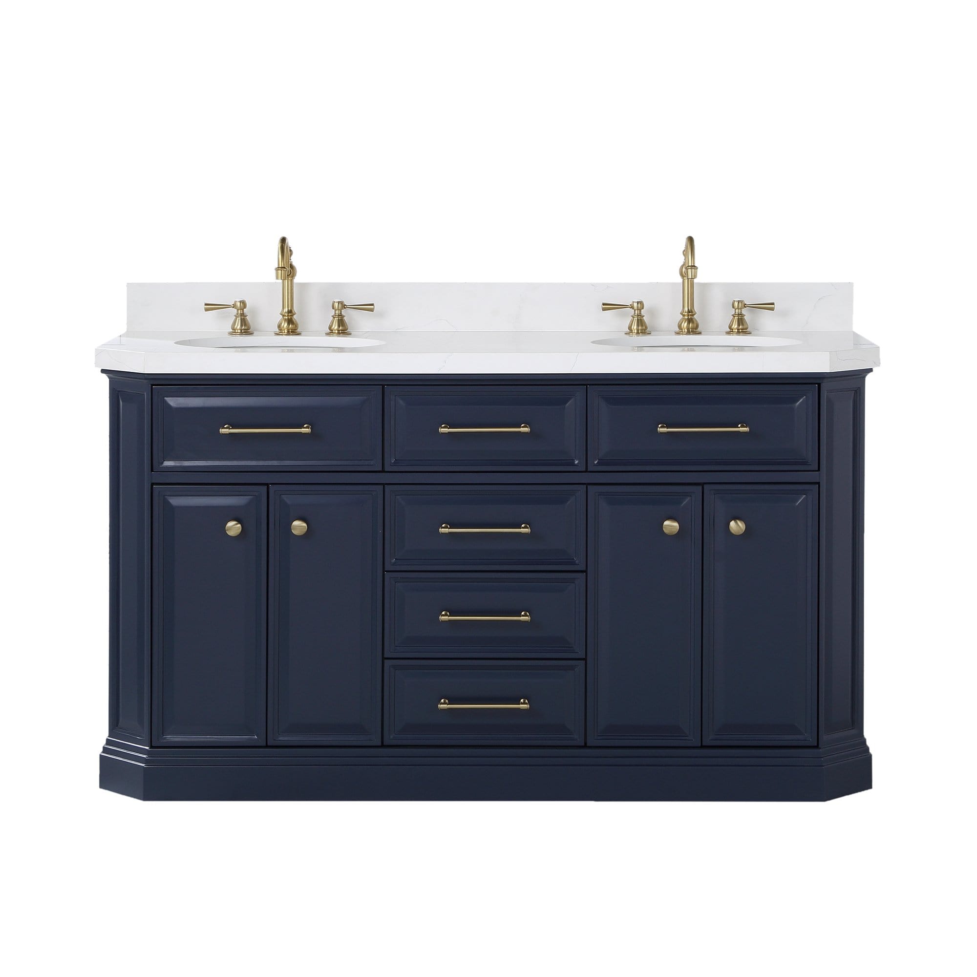 Water Creation Palace 60 In. Double Sink White Quartz Countertop Vanity in Monarch Blue - Molaix732030764972Bathroom vanityPA60QZ06MB-000000000