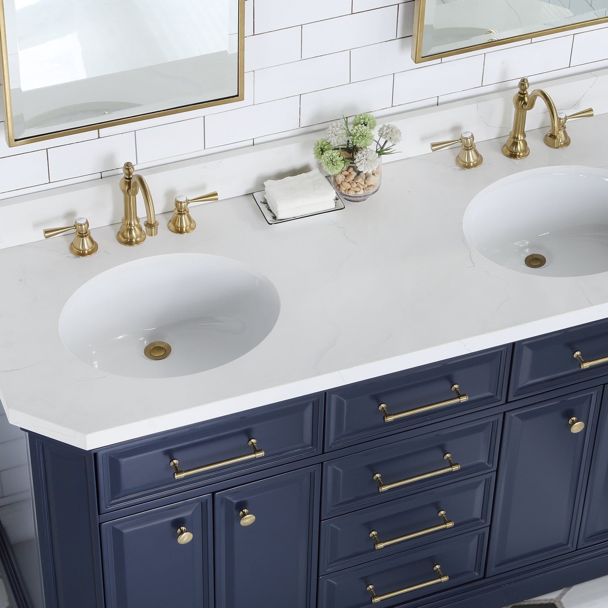Water Creation Palace 60 In. Double Sink White Quartz Countertop Vanity in Monarch Blue and Mirrors - Molaix732030764989Bathroom vanityPA60QZ06MB-E18000000