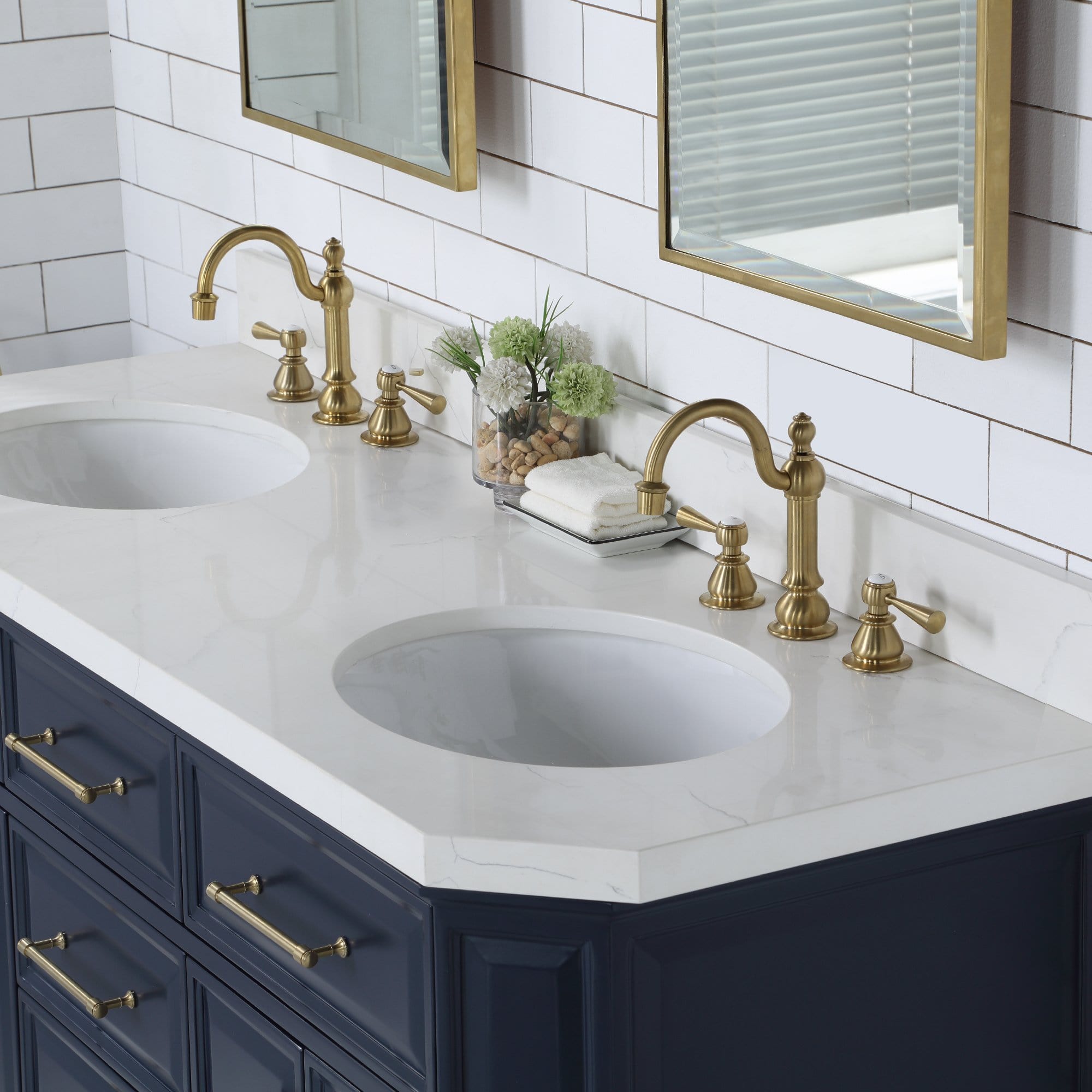 Water Creation Palace 60 In. Double Sink White Quartz Countertop Vanity in Monarch Blue with HookFaucets and Mirrors - Molaix732030765016Bathroom vanityPA60QZ06MB-E18TL1206