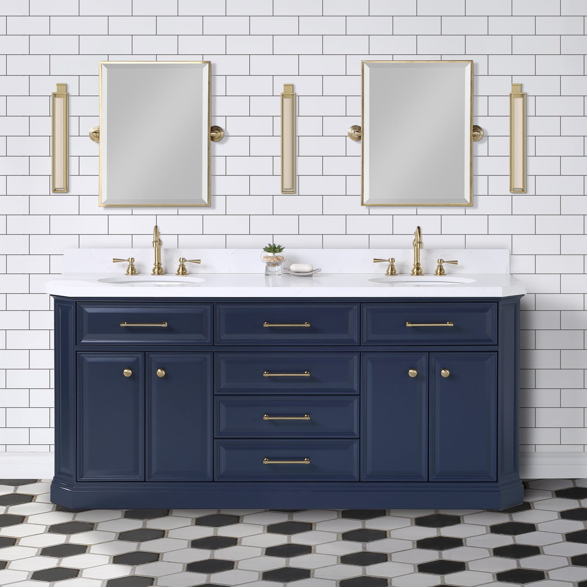 Water Creation Palace 72 In. Double Sink White Quartz Countertop Vanity in Monarch Blue with Hook Faucets - Molaix732030765054Bathroom vanityPA72QZ06MB-000TL1206