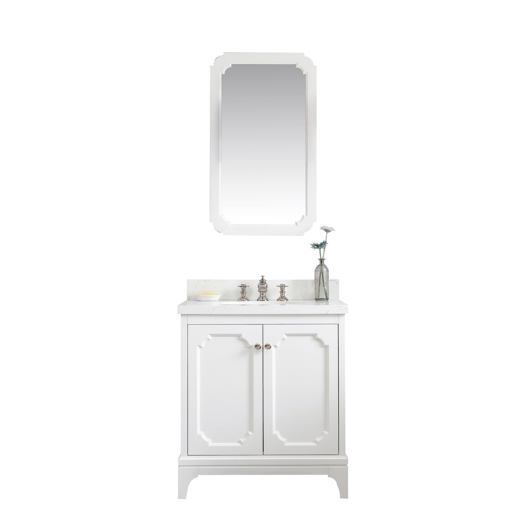 Water Creation Queen 30-Inch Single Sink Quartz Carrara Vanity In Pure White With F2-0013-05-FX Lavatory Faucet(s) - Molaix732030761599Bathroom vanityQU30QZ05PW-000FX1305